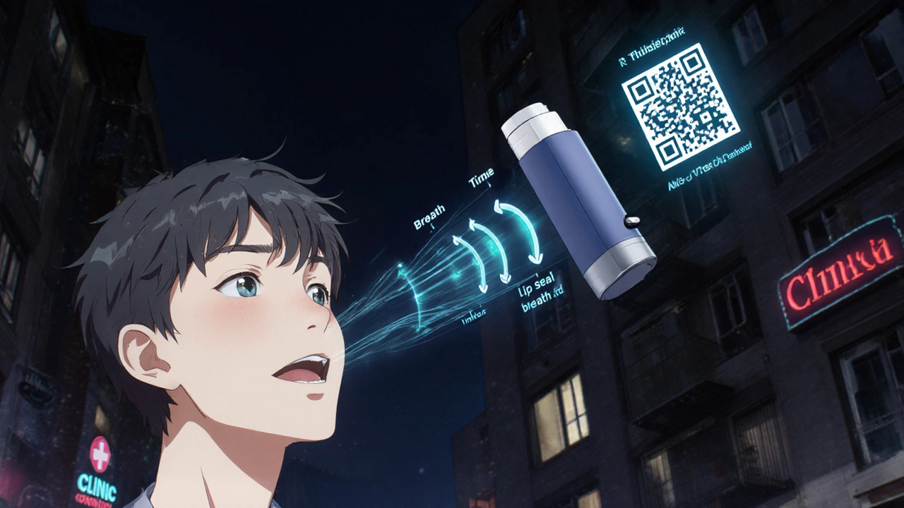 A smart inhaler projects holographic feedback to correct breathing technique in real time.