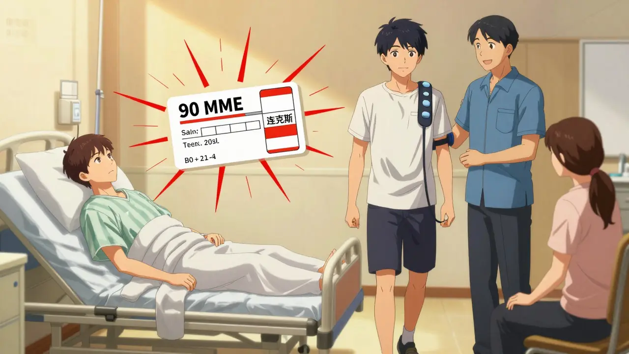 A patient transitions from high-dose opioids to multimodal therapy with physical therapy and counseling.